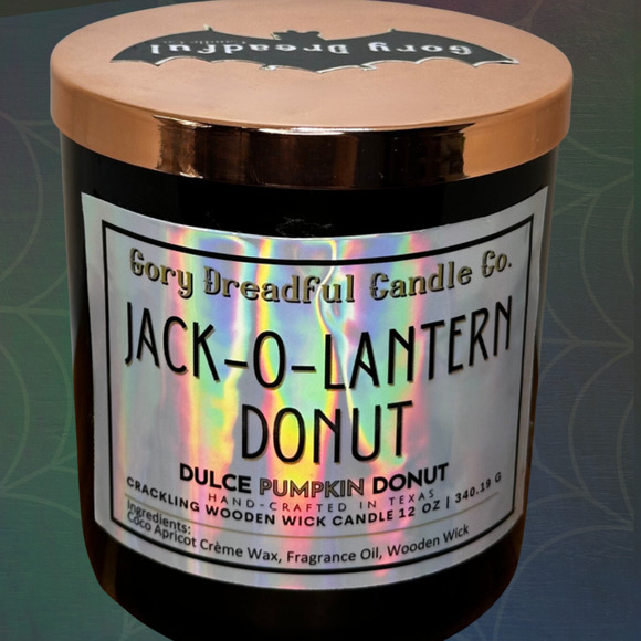 Jack-O-Lantern Donut Crackling Wooden Wick Candle: Dulce Pumpkin Donut Scent - Picture 1 of 10